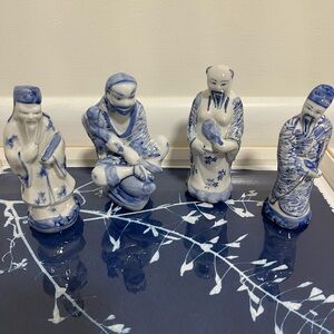 MCM Blue & White Porcelain Chinese Figurine Set of 4